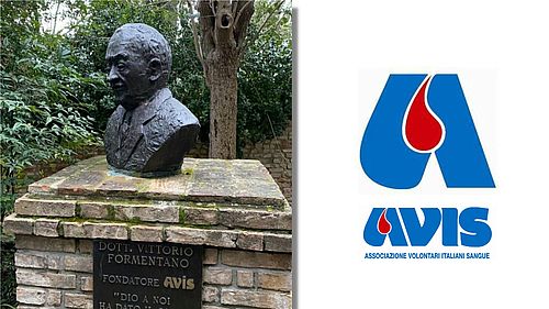 Foto del busto del fondatore dell'Avis e logo dell'Associazione